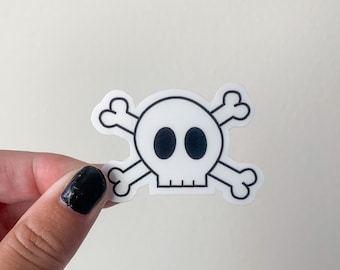 Overlapping Skull and Cross Bones Sticker, Black and White Goth Art, Spooky Season, Dark Horror, Vinyl Waterproof Small Sticker