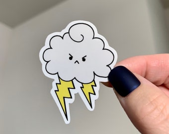 Kawaii Grumpy Thunder Cloud With Lightning Sticker