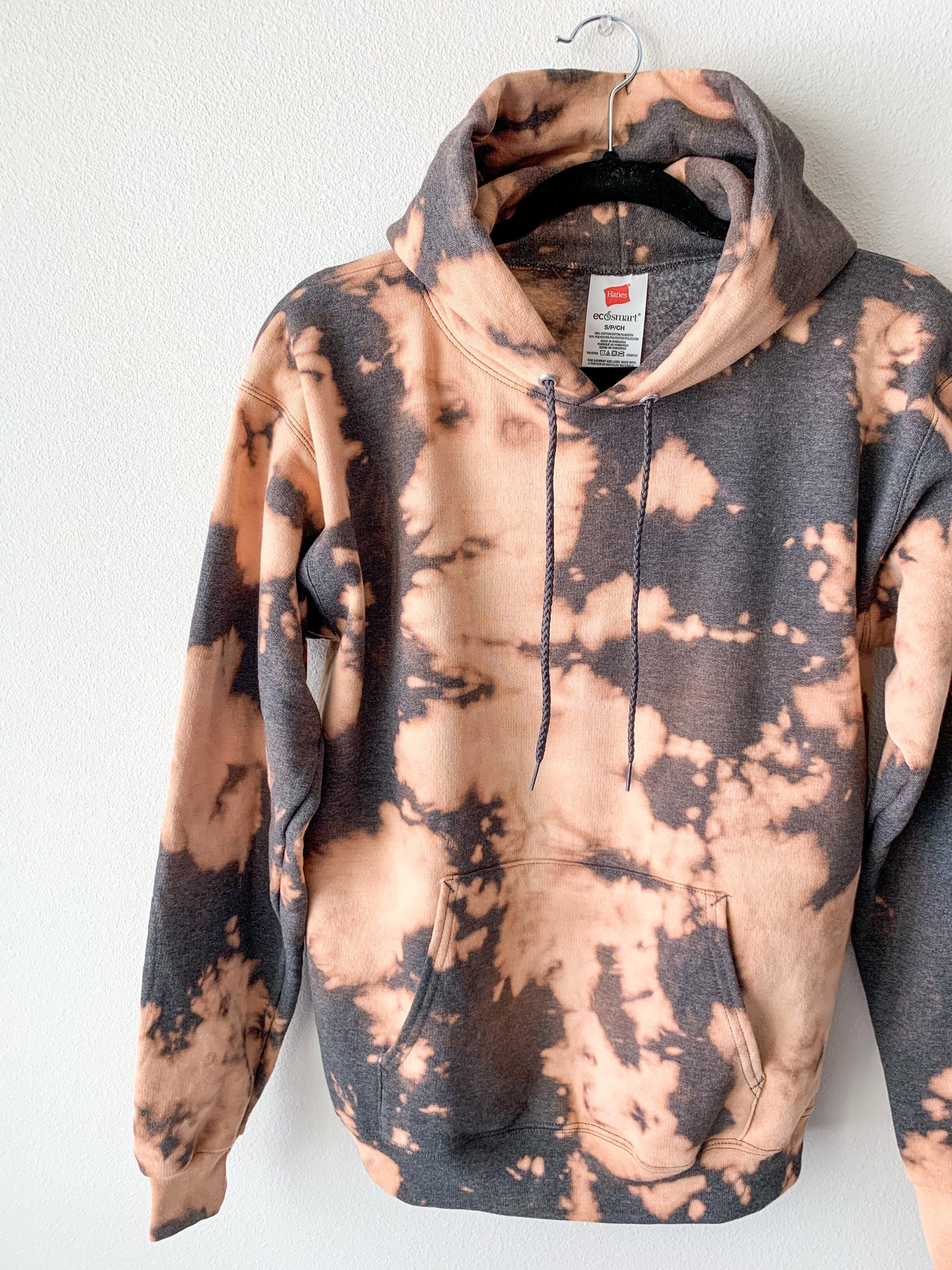 Reverse Bleach Tie Dye Heather Grey Hoodie with Kangaroo Etsy