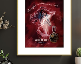 Reklama francuskich perfum w stylu vintage - wydruk cyfrowy - plakat retro francuski - klasyczna sztuka ścienna - wystrój w stylu paryskiego szyku