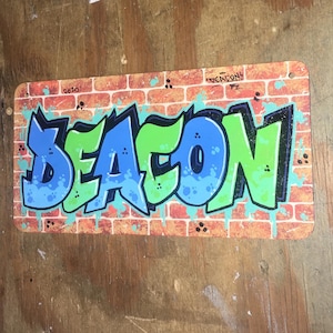 Personalised graffiti name door sign plaque hand painted birthday Christmas presents gifts bedroom games room office by Noeone art
