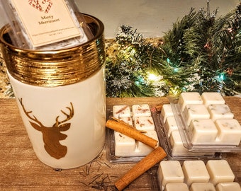 Set of 5 Soy Wax Melts and Electric Reindeer Deer Christmas Warmer Gift Set With All Natural Herbs and Botanicals