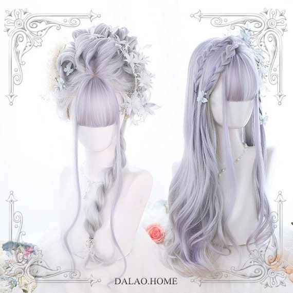 23 Inch Gray Purple Wig Bleached Grey Long Hair Ombre Hair Etsy