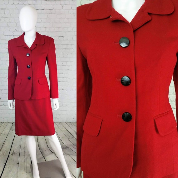 Cherry Red 90s Skirt Suit Set // Herbert Grossman