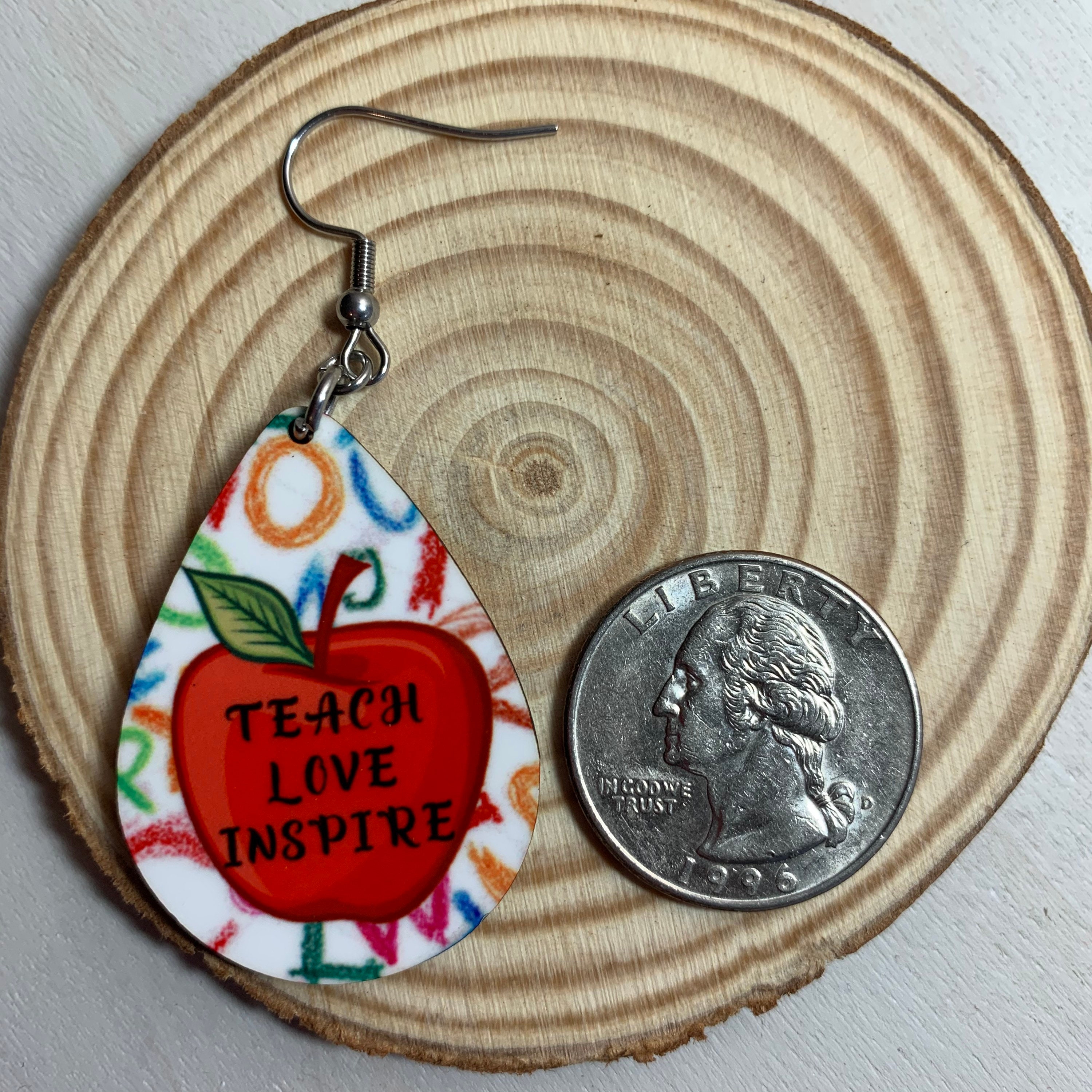 Teacher earrings. Teach love inspire. Sublimation earrings. Etsy