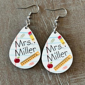 Personalized Teacher Earrings. Notebook-classroom earrings. School teacher appreciation, end of school present teachers. Back to school