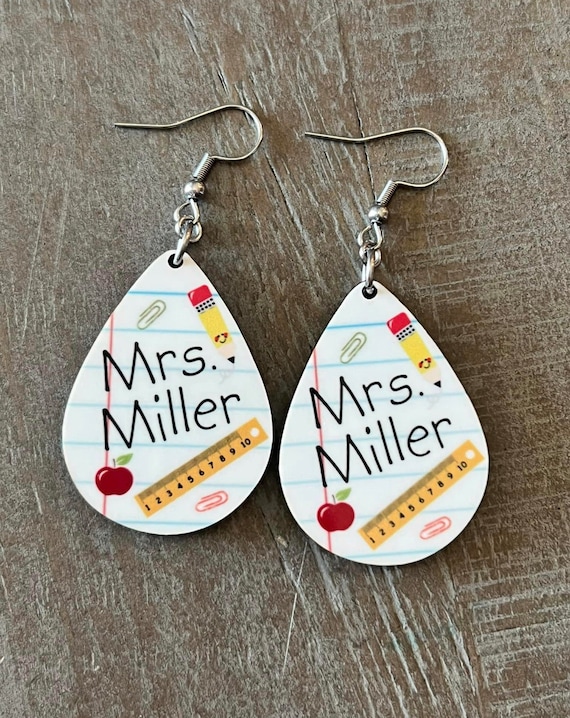 Personalized Teacher Earrings. Notebook-classroom earrings. Teacher Appreciation week, end of school year. Back to school