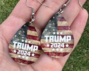 Trump 2024 earrings. American flag Patriotic Earrings.
