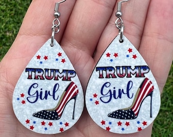 TRUMP earrings. Cute patriotic- TRUMP GIRL patriotic highheel American girl earrings. 2024