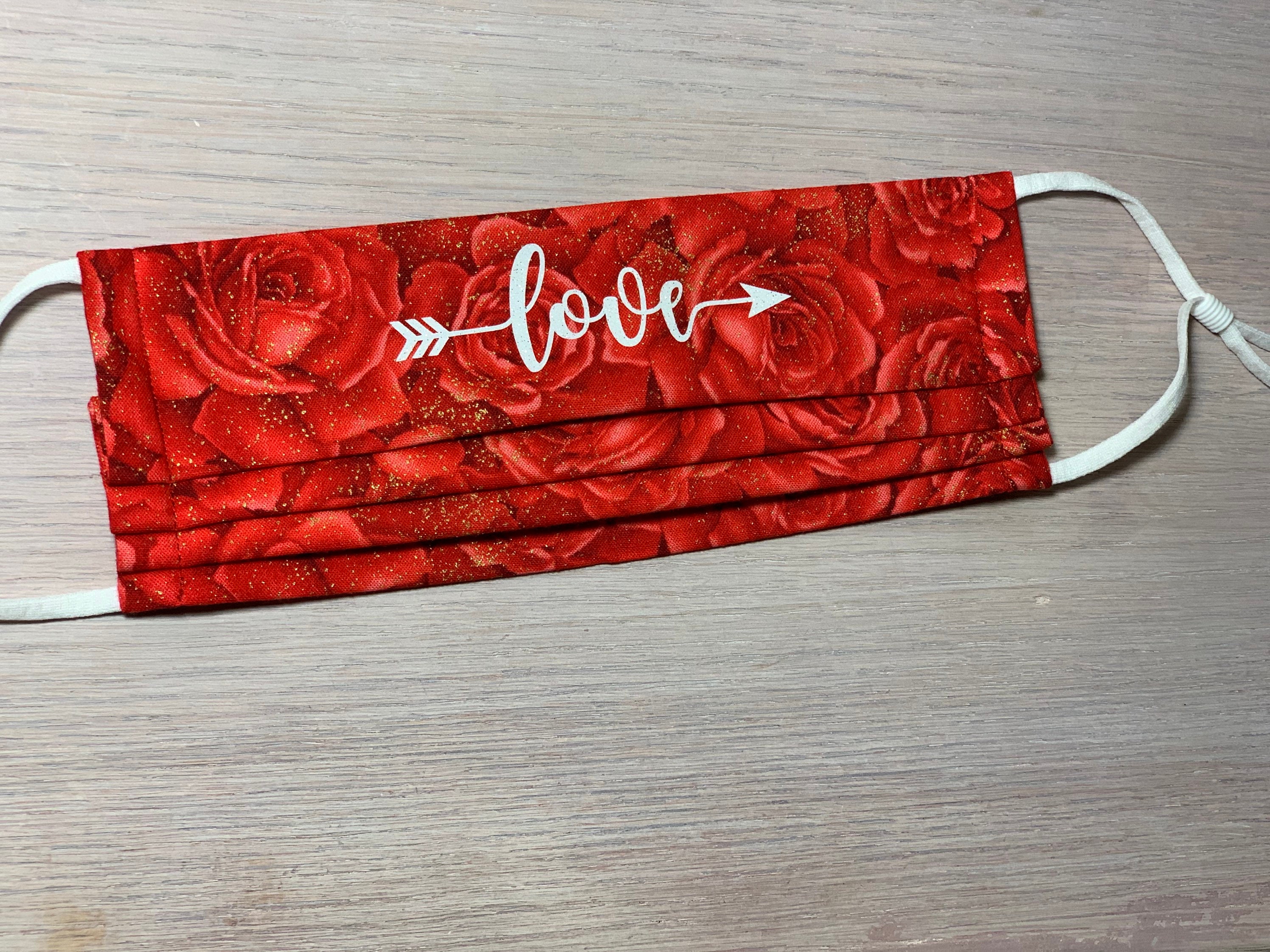 Valentines Day face mask. Love mask. Beautiful roses glitter Etsy