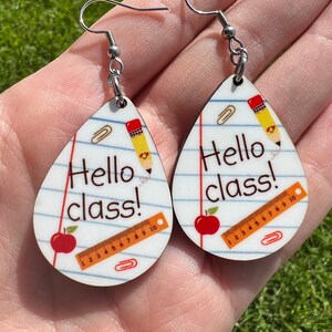 Hello class! Teacher Earrings. Notebook-classroom earrings. School teacher appreciation, end of school present teachers. Back to school