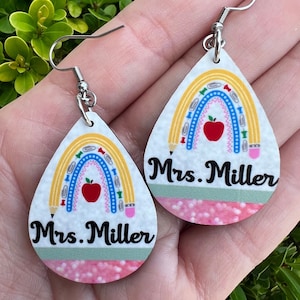 Personalized Teacher Earrings. Rainbow Pencil. Back to school, teacher appreciation, teacher gift