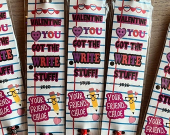 Assembled Personalized Valentines Day Party Pencil Favors for birthday, friends,  class , students. PENCILS INCLUDED!