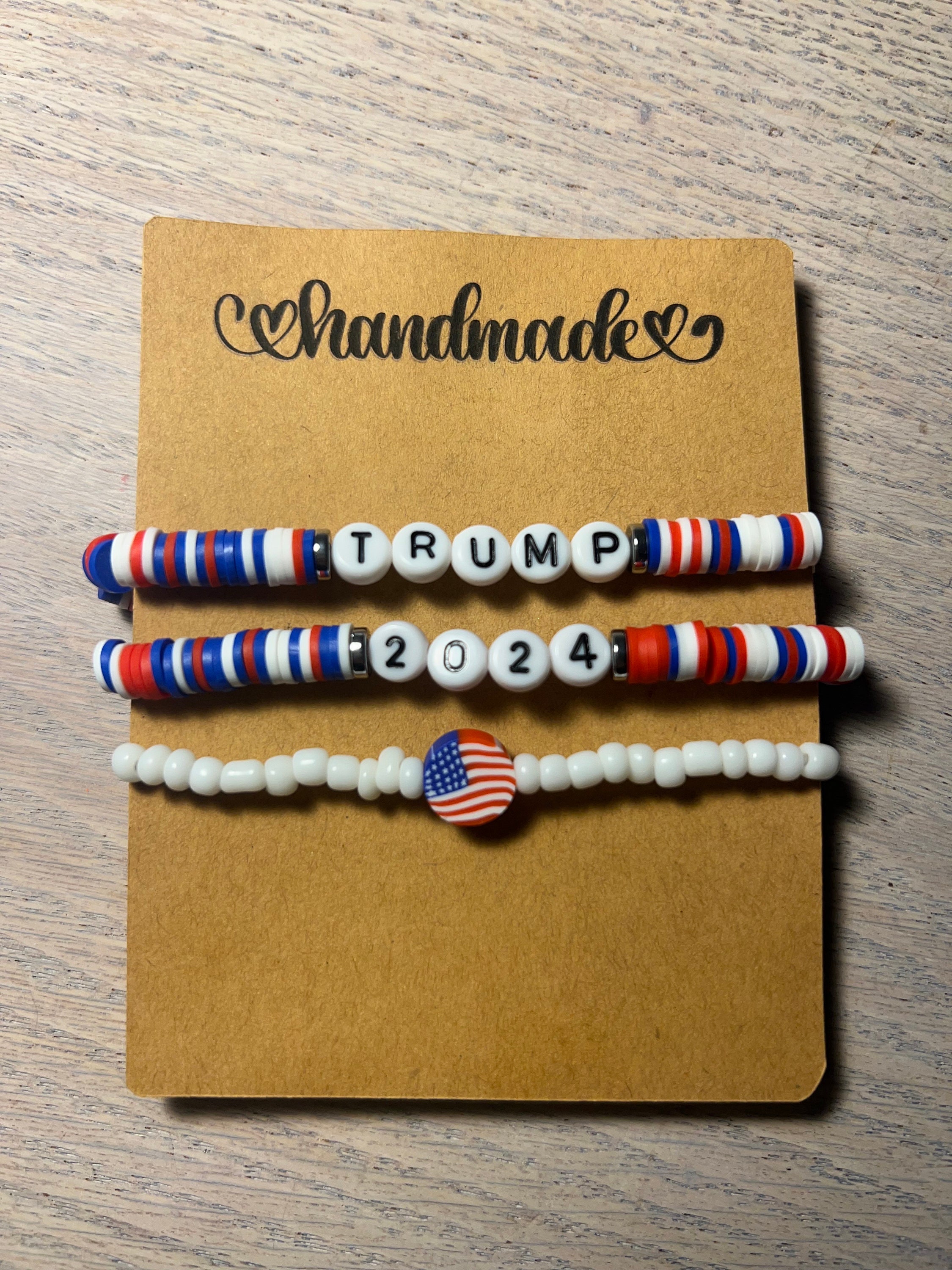 Trump 2024 Bead Bracelet Stack (comes with 3) President Donald Trump Republican Party Heishi Bead