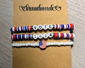 Vote 2024 Bead Bracelet Stack (comes with 3) Presidental Election- Heishi Bead
