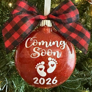 Coming soon 2026 Christmas ornament disc. Birth Announcement for upcoming year 2026. Baby on the way. Family, husband , grandparent gift.