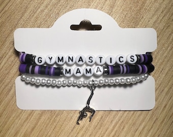 Gymnastics MAMA Bead Bracelet Stack (comes with 3) Mom gift, Mothers Day, Birthday Etc.
