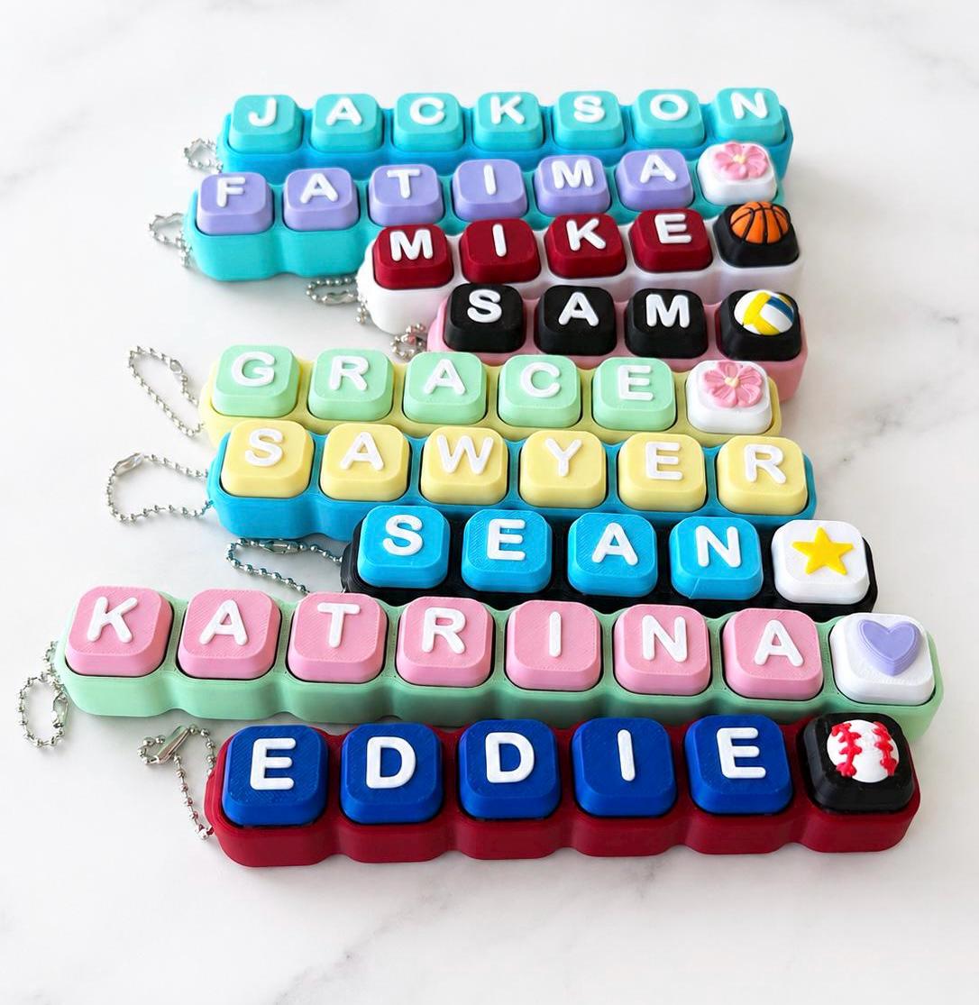 Listing photo: Ultimate Personalized name fidget clicker. 3D printed, CLICKER keychain, party favor, clicky sensory ASMR gift