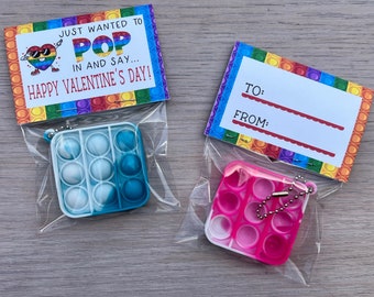 ASSEMBLED-Valentines Day Pop Toy keychain Favor. Mini fidget square pop for Valentines Day class , students. POP toy INCLUDED