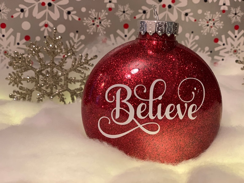 Believe Christmas Glitter Ornament. Shatterproof. Holiday Etsy