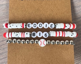 Baseball personalized Bead Bracelet Stack (comes with 3)  For Mom, Dad, or any family member! Baseball name and number