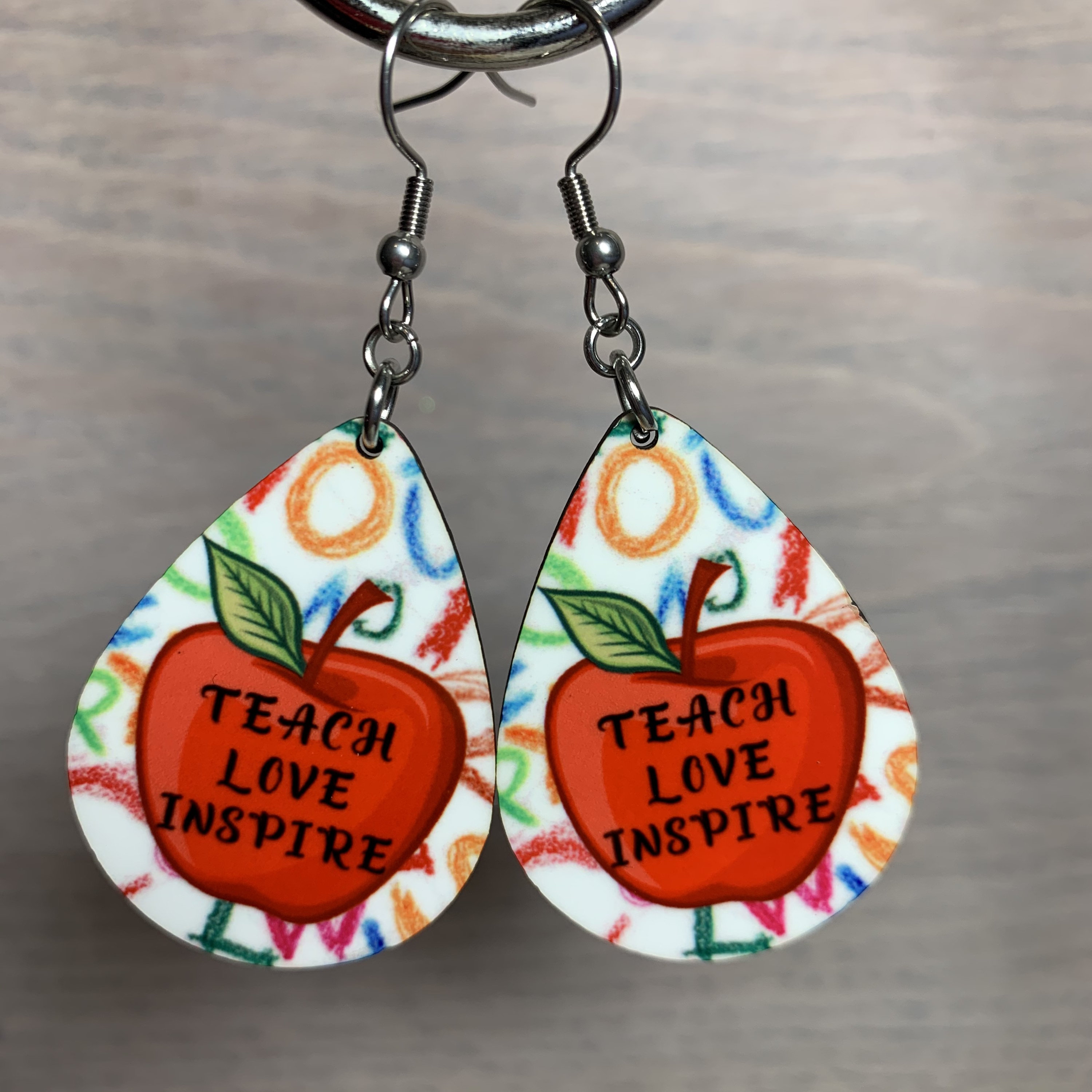 Teacher earrings. Teach love inspire. Sublimation earrings. Etsy