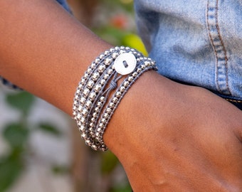 Silver Zinc + Gray Wrap Bracelet | Boho Bracelet Femme |  Custom Size Bracelet Kit | Spirit Wrist Simone Wrap Bracelet