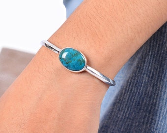 Single Geometric Band 925 Sterling Silver Gemstone Cuff Bracelet - Spirit Wrist Catherine