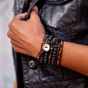 Tiger Eye + Lava Stone Wrap Bracelet | Boho Bracelet Femme |  Custom Size Bracelet Kit | Spirit Wrist Summit Wrap Bracelet