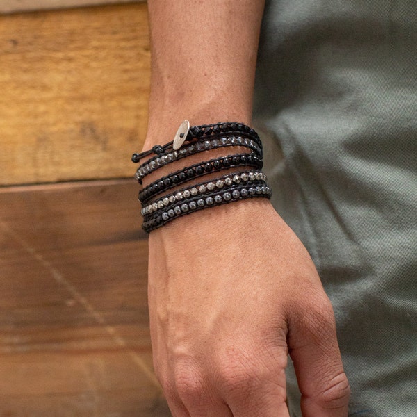 Onyx + Hematite Wrap Bracelet | Bracelet Homme |  Custom Size Bracelet Kit | Spirit Wrist Reilly Mens Bracelet