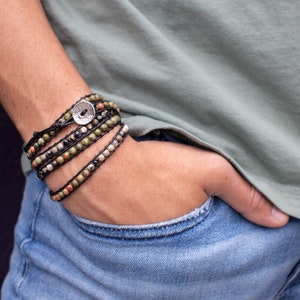 Grüner Jaspis Wickelarmband: Herren Boho Style, verstellbares Kit