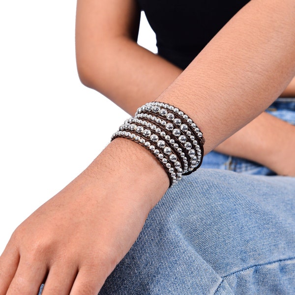 Silver Zinc + Brown Wrap Bracelet | Boho Bracelet Femme |  Custom Size Bracelet Kit | Spirit Wrist Dakota Wrap Bracelet