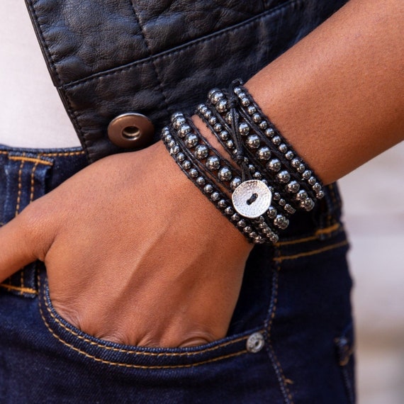 Hematite Wrap Bracelet Boho Bracelet Femme Custom Size Bracelet