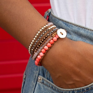 Bransoletka z różowego jadeitu i hematytu | Bransoletka Boho Femme | Zestaw bransoletek na zamówienie | Bransoletka Spirit Wrist Jessie Wrap
