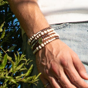 Bransoletka z białego kamienia szlachetnego + srebrny hematyt | Bransoletka Homme | Zestaw bransoletek o niestandardowym rozmiarze | Bransoletka Spirit Wrist Sloan Mens