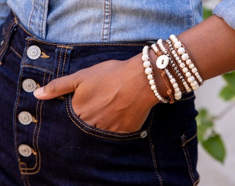 White Howlite & Silver Hematite Wrap Bracelet: Boho Gemstone Jewelry