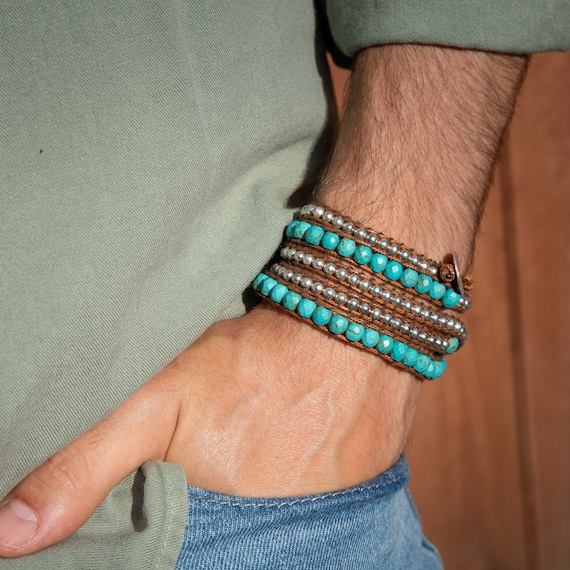 Turquoise Bead + Silver Zinc - Spirit Wrist River Mens Bracelet