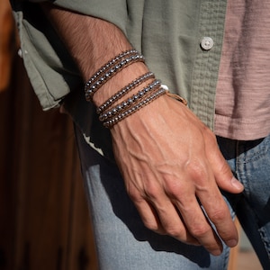 Silver Zinc + Brown Wrap Bracelet | Bracelet Homme |  Custom Size Bracelet Kit | Spirit Wrist Dakota Mens Bracelet