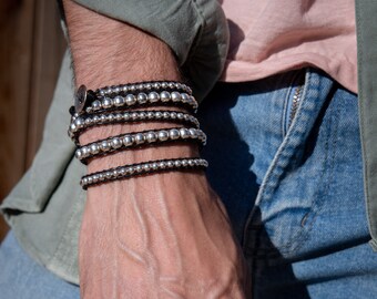 Silver Zinc + Black Wrap Bracelet | Bracelet Homme |  Custom Size Bracelet Kit | Spirit Wrist Logan Mens Bracelet