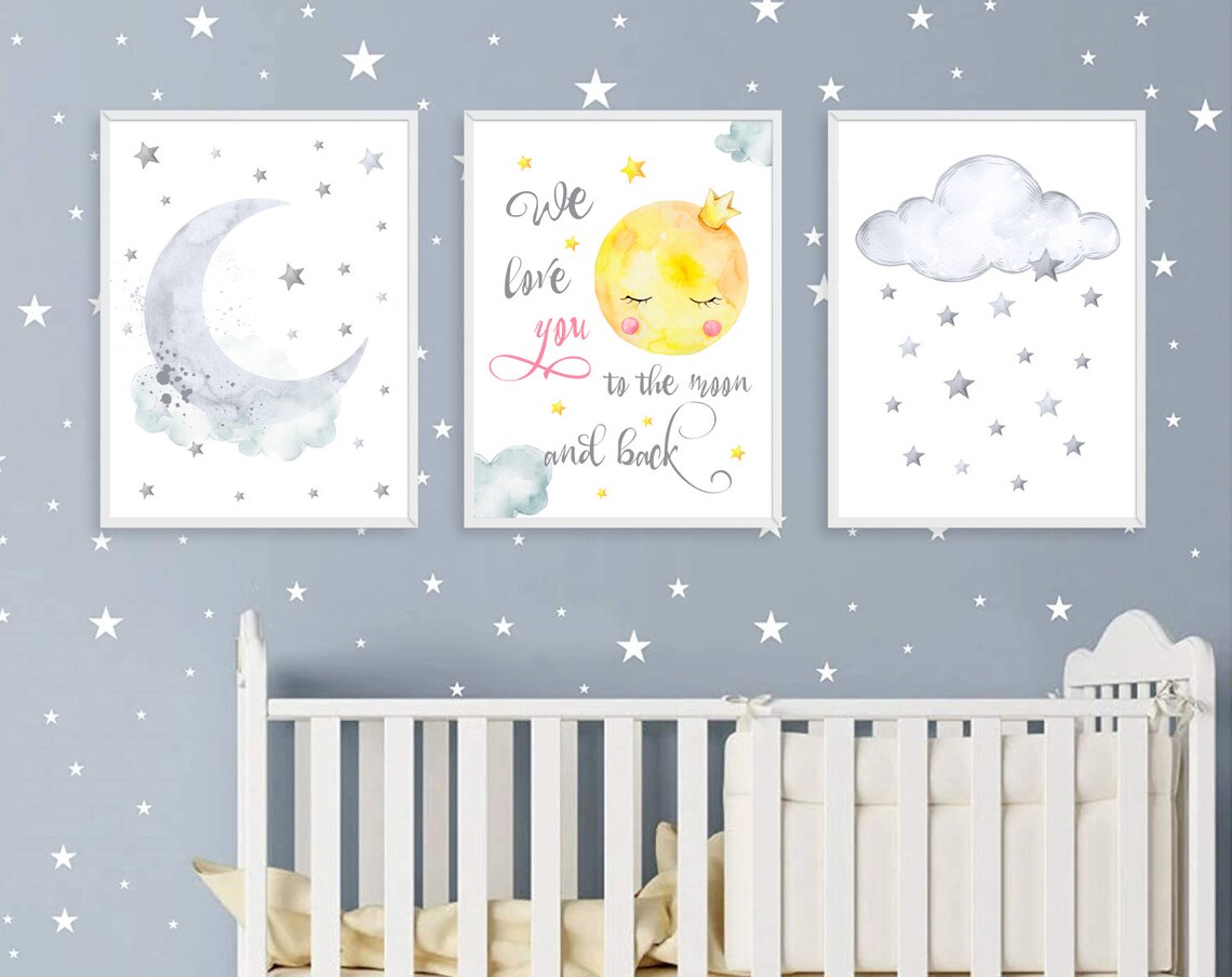 Baby room poster printable set of 3 babygirl room posters Etsy