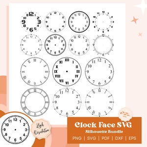 14 fichier Svg gros lot de cadran d'horloge, cadran d'horloge modèle Vector Clipart imprimable, cadran d'horloge Cricut, Silhouette de visage d'horloge, sticker visage d'horloge