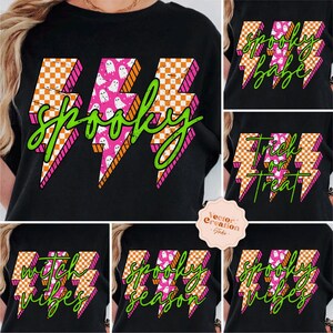 Spooky Neon Halloween PNG Bundle, Lightining Checkered Spooky Png, Spooky Season Png, Spooky Vibes Png, Halloween Shirt Png, Retro Halloween