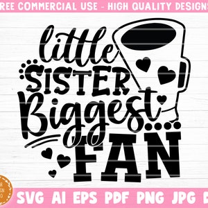 Little Sister Największy Fan SVG Plik Cięty, Wektorowy Clipart Do Wydrukowania, Cheer SVG, Cheer Sister SVG, Sister Koszulka Druk SVG, Cheer Cytat
