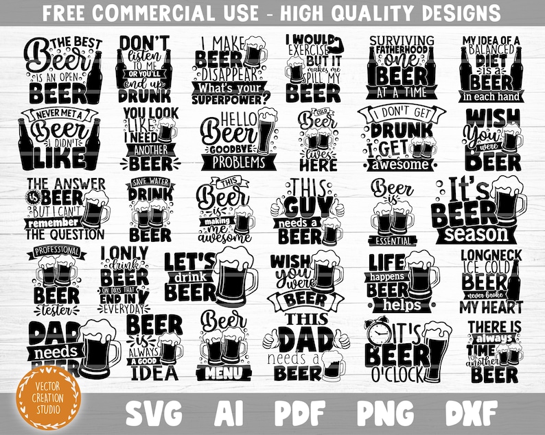 K&ouml;nnte beinhalten: Ein schwarz-wei&szlig;es Grafikdesign mit 25 verschiedenen bierbezogenen Illustrationen mit lustigen Spr&uuml;chen. Die Illustrationen beinhalten Bierkr&uuml;ge, Flaschen und Gl&auml;ser. Die Spr&uuml;che beinhalten "Das beste Bier ist ein offenes Bier", "H&ouml;r mir nicht zu, sonst wirst du betrunken", "Ich lasse Bier verschwinden", "Ich w&uuml;rde trainieren, aber es l&auml;sst mich mein Bier versch&uuml;tten", "Das &Uuml;berleben der Vaterschaft ein Bier nach dem anderen", "Meine Vorstellung von einer ausgewogenen Ern&auml;hrung ist ein Bier in jeder Hand", "Ich habe noch nie ein Bier getroffen, das ich nicht mochte", "Du siehst aus, als br&auml;uchtest du ein weiteres Bier", "Hallo Bier, tsch&uuml;ss Probleme", "Bier lebt hier", "Ich werde nicht betrunken, ich werde gro&szlig;artig", "Ich w&uuml;nschte, du w&auml;rst Bier", "Die Antwort ist Bier, aber ich kann mich nicht an die Frage erinnern", "Spare Wasser, trinke Bier", "Dieses Bier macht mich gro&szlig;artig", "Dieser Typ braucht ein Bier", "Bier ist essenziell", "Es ist Biersaison", "Professioneller Biertester", "Ich trinke nur Bier, das in meinem Alltag endet", "Lass uns Bier trinken", "Ich w&uuml;nschte, du w&auml;rst Bier", "Das Leben passiert, Bier hilft", "Langschnabel-Eisbier hat mir nie das Herz gebrochen", "Papa braucht Bier", "Bier ist immer eine gute Idee", "Bierkarte", "Dieser Papa braucht ein Bier", "Es ist 16 Uhr", "Es gibt immer Zeit f&uuml;r ein weiteres Bier".