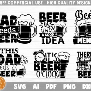 K&ouml;nnte beinhalten: Schwarz-wei&szlig;e digitale Design-Dateien f&uuml;r eine Vielzahl von bierbezogenen Zitaten. Die Designs beinhalten S&auml;tze wie "Papa braucht Bier", "Bier ist immer eine gute Idee" und "Es ist Bier-Uhr".