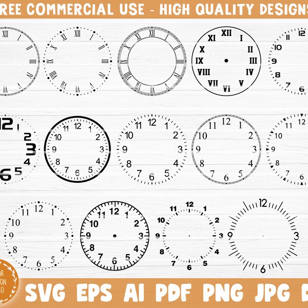 14 Clock Face Big Bundle Fichier SVG, Clock Face Template Vector Printable Clipart, Clock Face Cricut, Clock Face Silhouette, Clock Face Decal