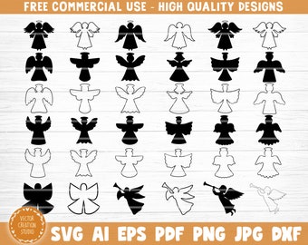 Angels Bundle Svg, Christmas Angels Silhouette Svg, Christmas Decoration Svg, Angels Clipart, Angels Vector, Angels Cricut, Angels Decal