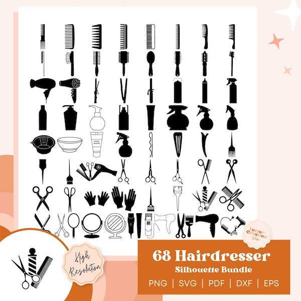 68 Hairdresser Big Bundle Equipment Svg Cut Files, Hairdresser Cricut, Hairdresser Silhouette, Hairdresser Vector, Clipart, Clip Art