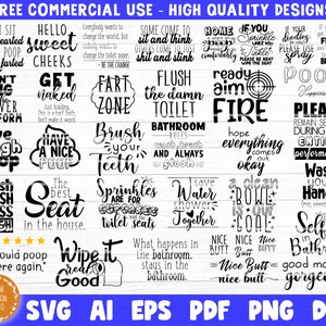 Grappige badkamer bundel SVG Cut Files, grappige badkamer borden, pritable vectoren cliparts, badkamer citaten, grappige badkamer cricut, decal