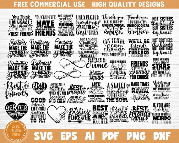 Friendship Bundle SVG Cut Files, Vector Printable Clipart, Friendship Quote Svg, Funny Friendship Day Saying Svg, Best Friends Bundle Svg